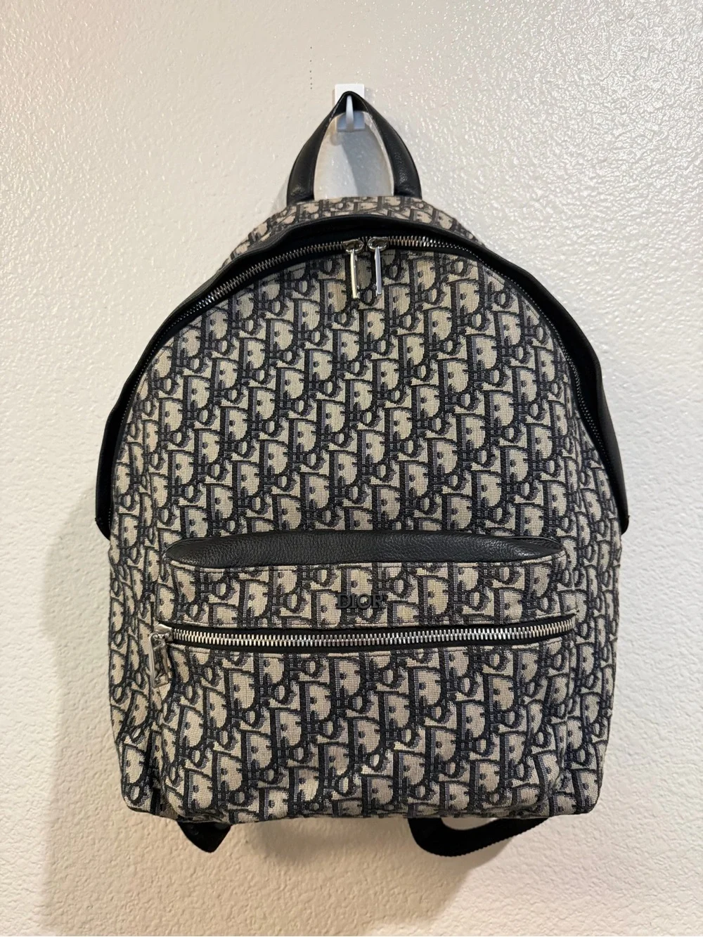 Dior Men's Navy Blue & Beige Oblique Canvas Backpack